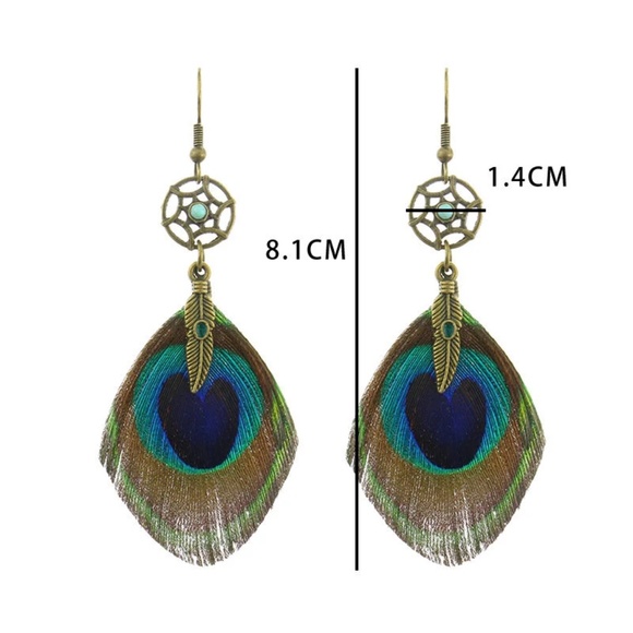 Antique Turquoise Peacock Feather Necklace and Earring Sets, - Picture 7 of 10